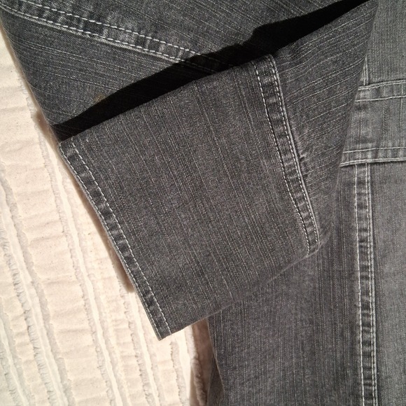 Vintage Women's Linen Denim Jacket Button Front Gray Fitted Waist XL Y2k - Picture 12 of 17